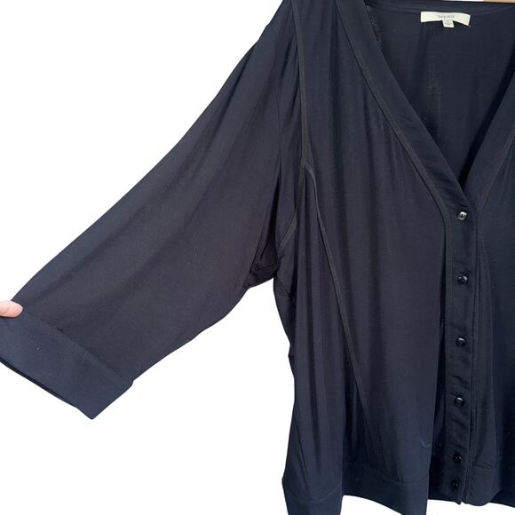 Sejour Black Black Button Down V-Neck 2X Top - Picture 3 of 6